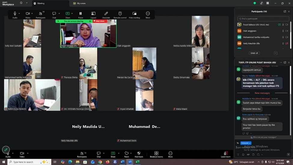 TOEFL ITP ONSITE AND ONLINE IMPLEMENTATION -  15 APRIL 2026